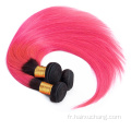 Pouleau à cheveux colorés en gros en gros de cheveux brésiliens vierges paquets 2 ton 1b rose raide ombre bundles de cheveux humains